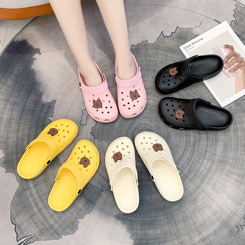 FY Sandal Slip On Wanita Motif Bear Simple Bahan Karet Empuk Elastis