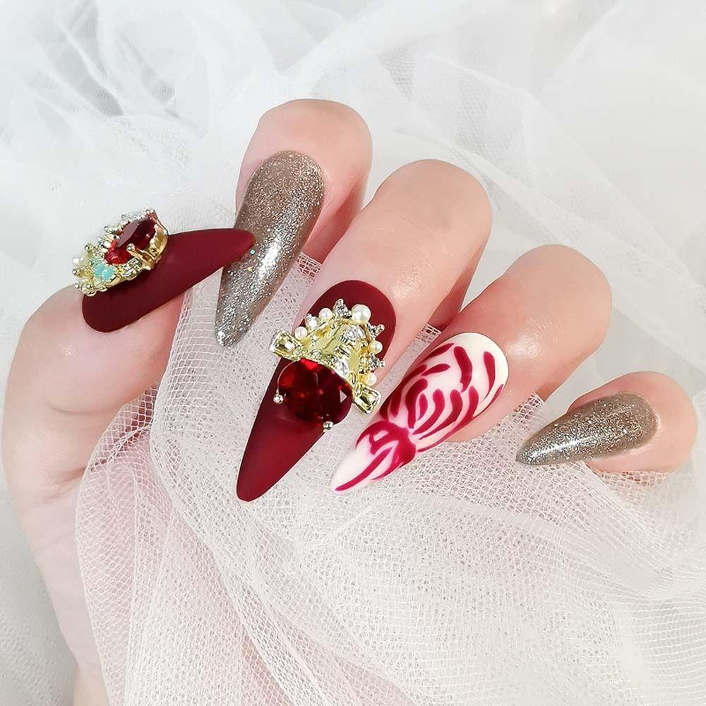 Mxbeauty Hiasan Kuku Imlek Fashion Gaya China Pernikahan Tahun Baru Nail Art FU Karakter Manicure Aksesoris 3D Perhiasan Kuku