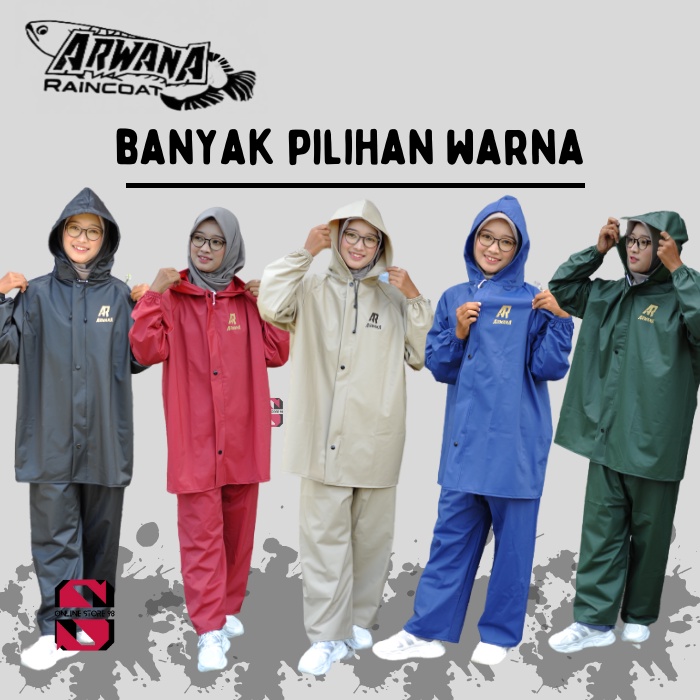 Jas Hujan Mantol Mantel Jaket Arwana Bahan Full Karet PVC tebal Kuat Dan Elastis Anti Rembes Garansi Original