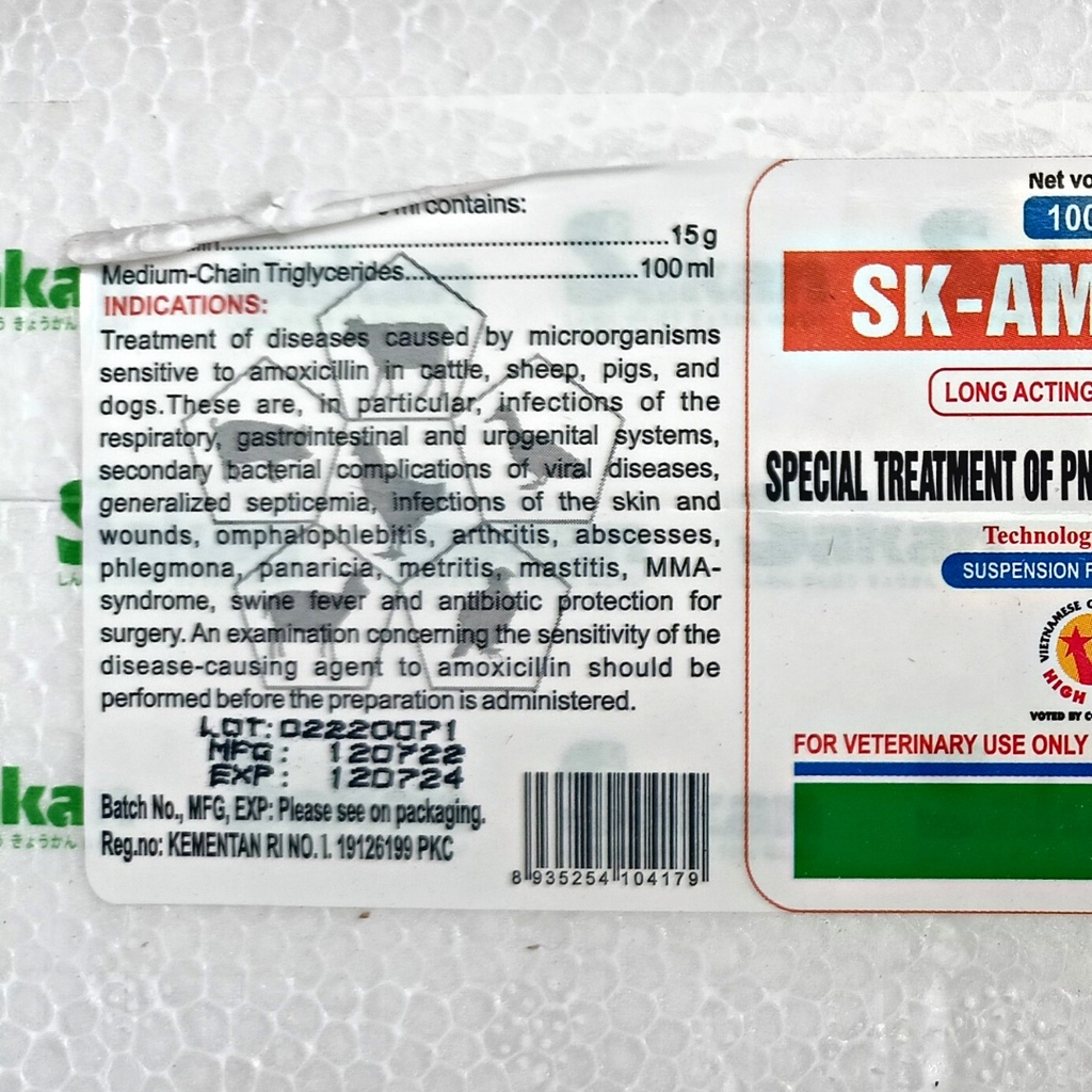 SK AMOX LA (Amoxcillin 15%) | Obat Infeksi Pada Ayam Sapi Kambing Babi Kucing Anjing | Mirip Betamox Intramox Amoxykep