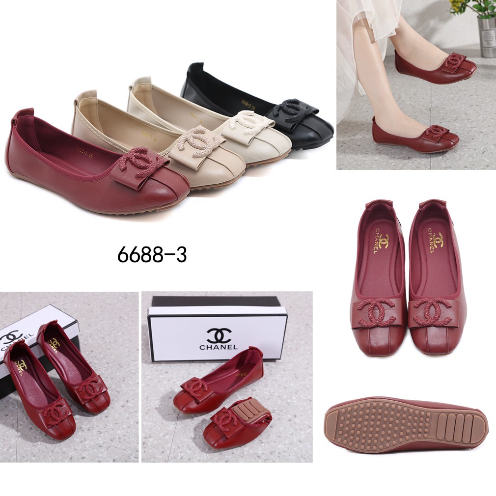 CH Leather CC Logo Bow Flats Shoes 6688-3