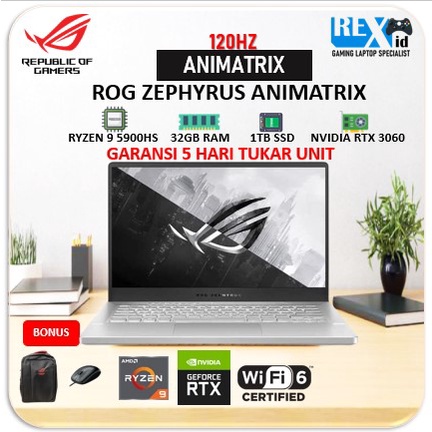 ASUS ROG ZEPHYRUS ANIMATRIX RYZEN 9 5900HX 1TBSSD 32GB RTX3060 6GB QHD 120HZ