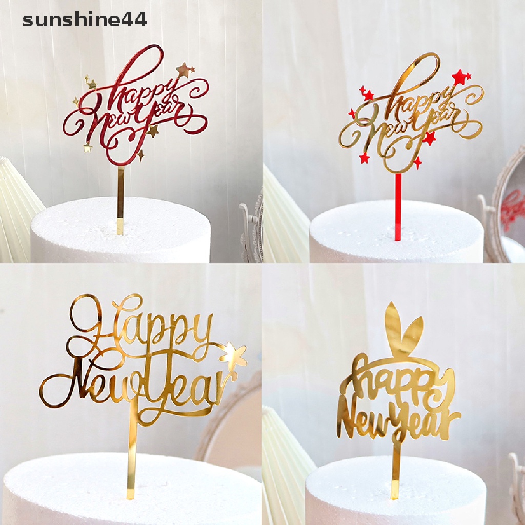 Sunshine Topper Kue Desain Happy New Year Bahan Akrilik Untuk Dekorasi Pesta Tahun Baru 2023