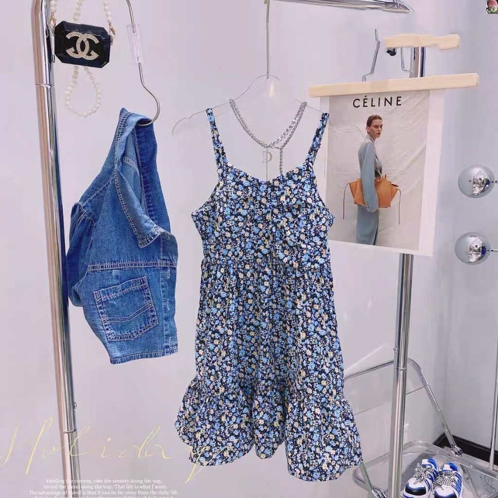 CHUBBI 64 Dress Anak Perempuan Fashion Korea Bunga + Rompi Jeans