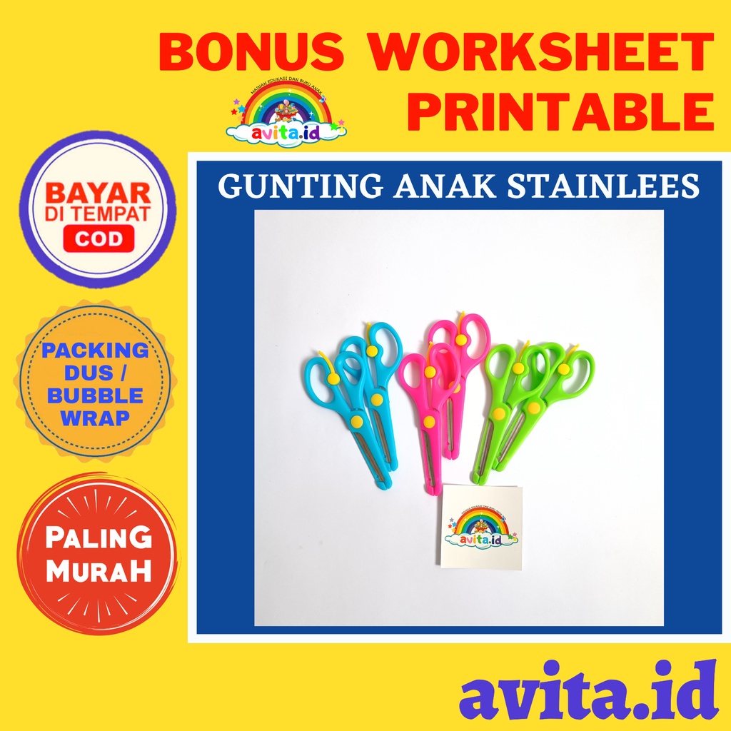 

avita.id Gunting Anak Aman / Gunting Mini / Gunting Kertas / Gunting Anak Anak Stainless Steel Lapis Plastik