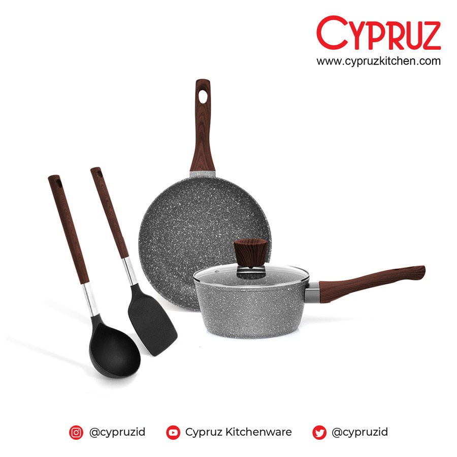 Cypruz PI-0901 Paket Marble Cookware / Grey Marble Basic Set