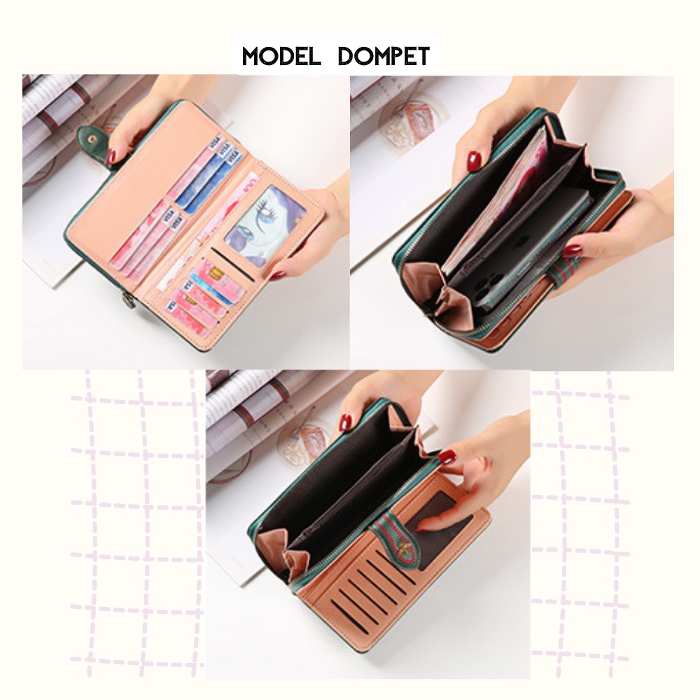 Dompet Panjang Wanita Zipper Multifungsi Fashion Kasual Dompet Tali Pendek Clutch Kulit PU Satu7an D67