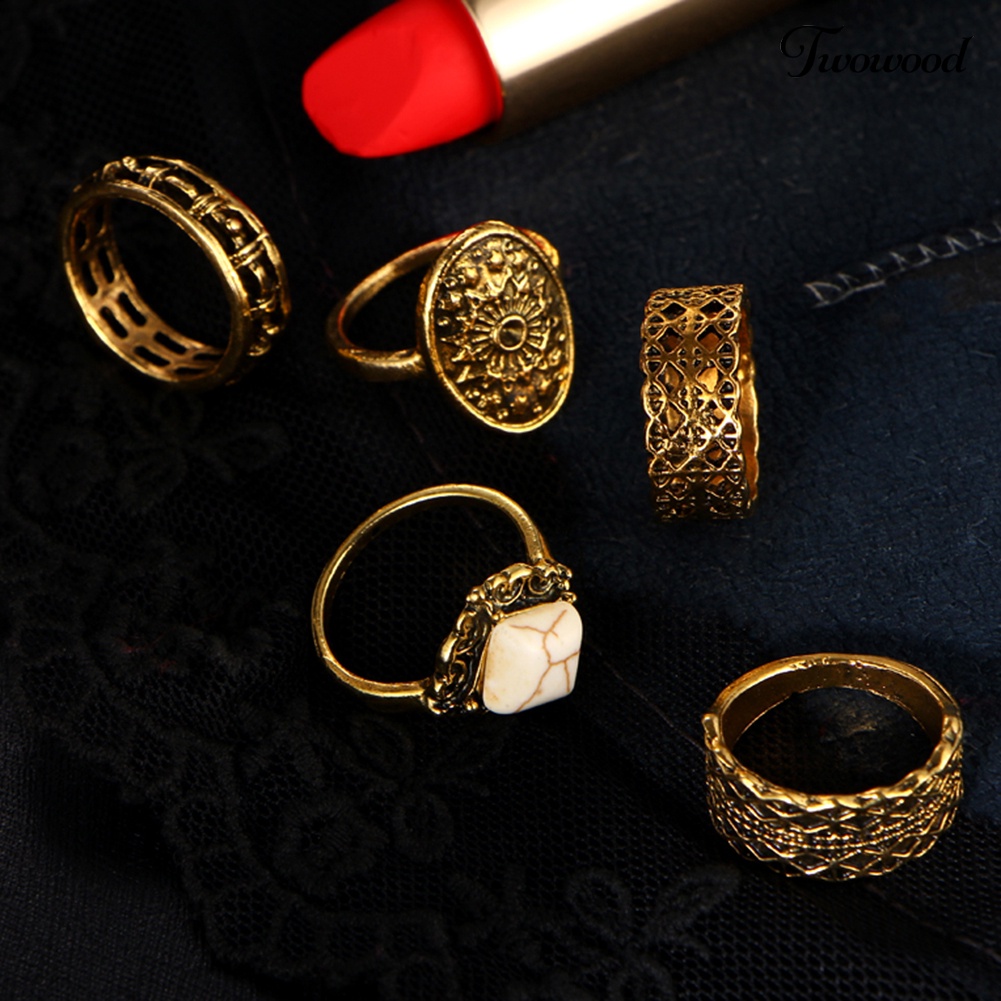 5pcs / Set Cincin Knuckle Midi Warna Emas Gaya Vintage Untuk Wanita