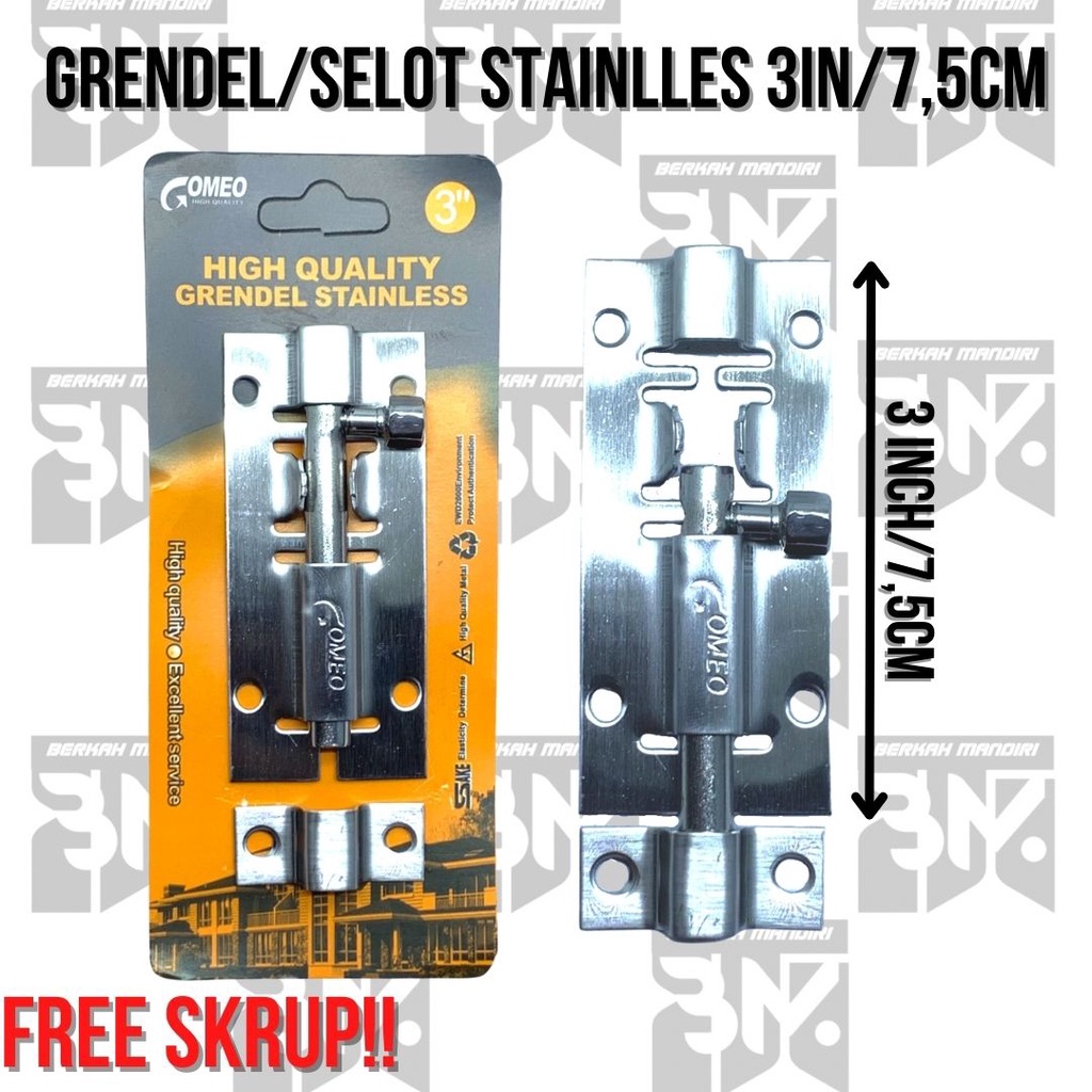 GOMEO Grendel/Gerendel Pintu Jendela|Slot/Selot Pintu Rumah Panjang 3inch/7,5cm Stainless Slot Kunci Pintu|Kunci Selot Pintu