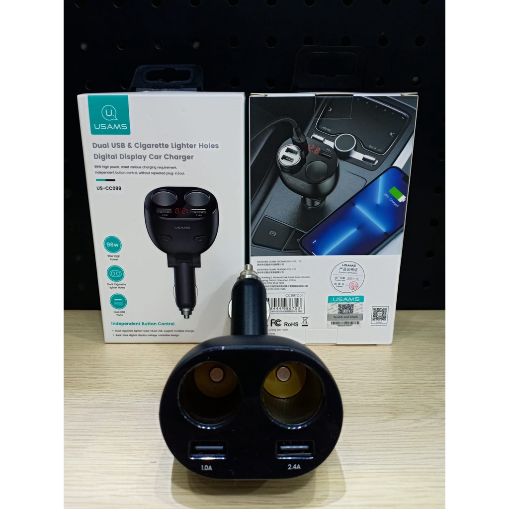 Car Charger Usams CC099 Charger Mobil Dual Port Power Outlet 96W