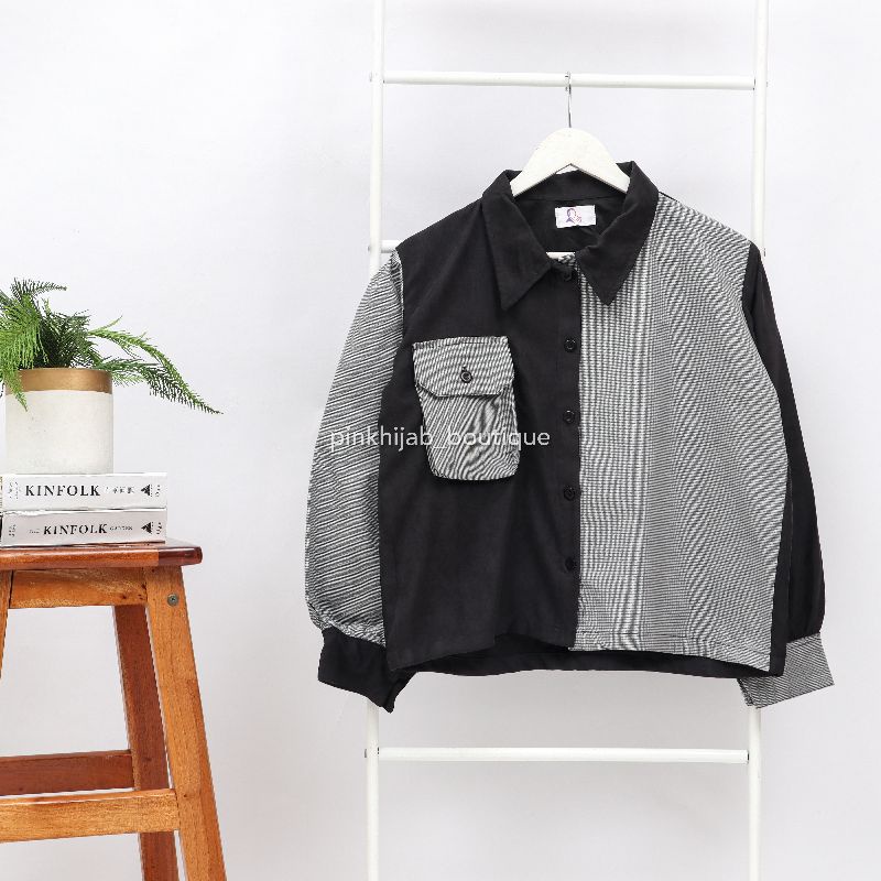 KEMEJA TWO TONE CROP CORDUROY BALLON BY PINKHIJAB_BOUTIQUE KEMEJA WANITA