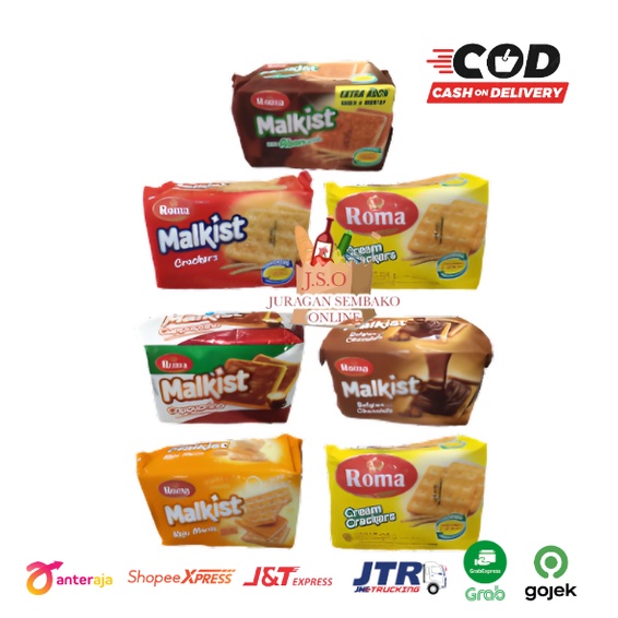 ( JSO ) Roma Malkist Biskuit Biscuit All Varian Rasa Cream Crackers Malkist Cracker Keju Manis Cappuccino Chocholate Abon Coklat Kelapa