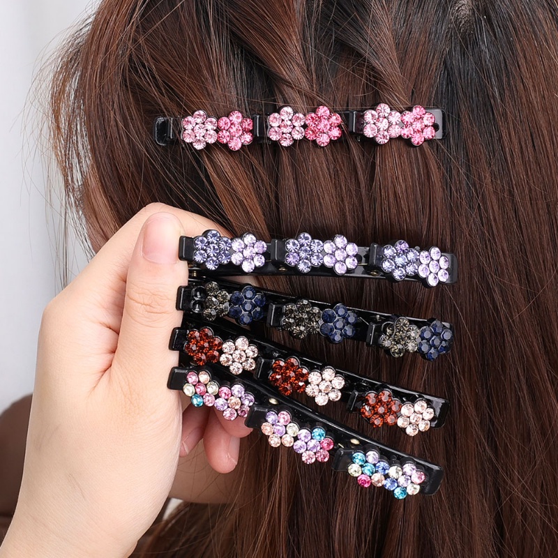 Aksesoris Jepit Rambut Model Lapis Ganda Motif Bunga Aksen Kristal Berlian Untuk Wanita