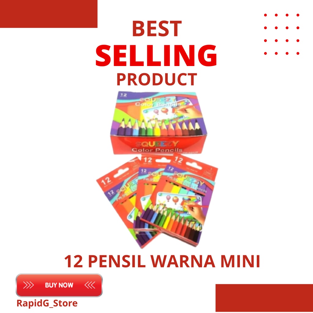 

1 Set 12 Warna Pensil Warna Kecil Squeezy 12 Warna Quality Premium / Pensil Warna Pendek / Pensil Warna Mini