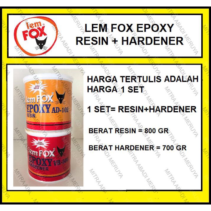 Lem Epoxy Fox Epoxy Resin Epoxy Hardener Komplit