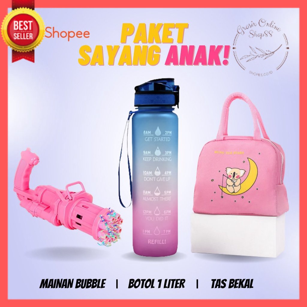 GOS - PAKET &quot;SAYANG ANAK&quot; TAS BEKAL + BOTOL 1 LITER + MAINAN BUBBLE