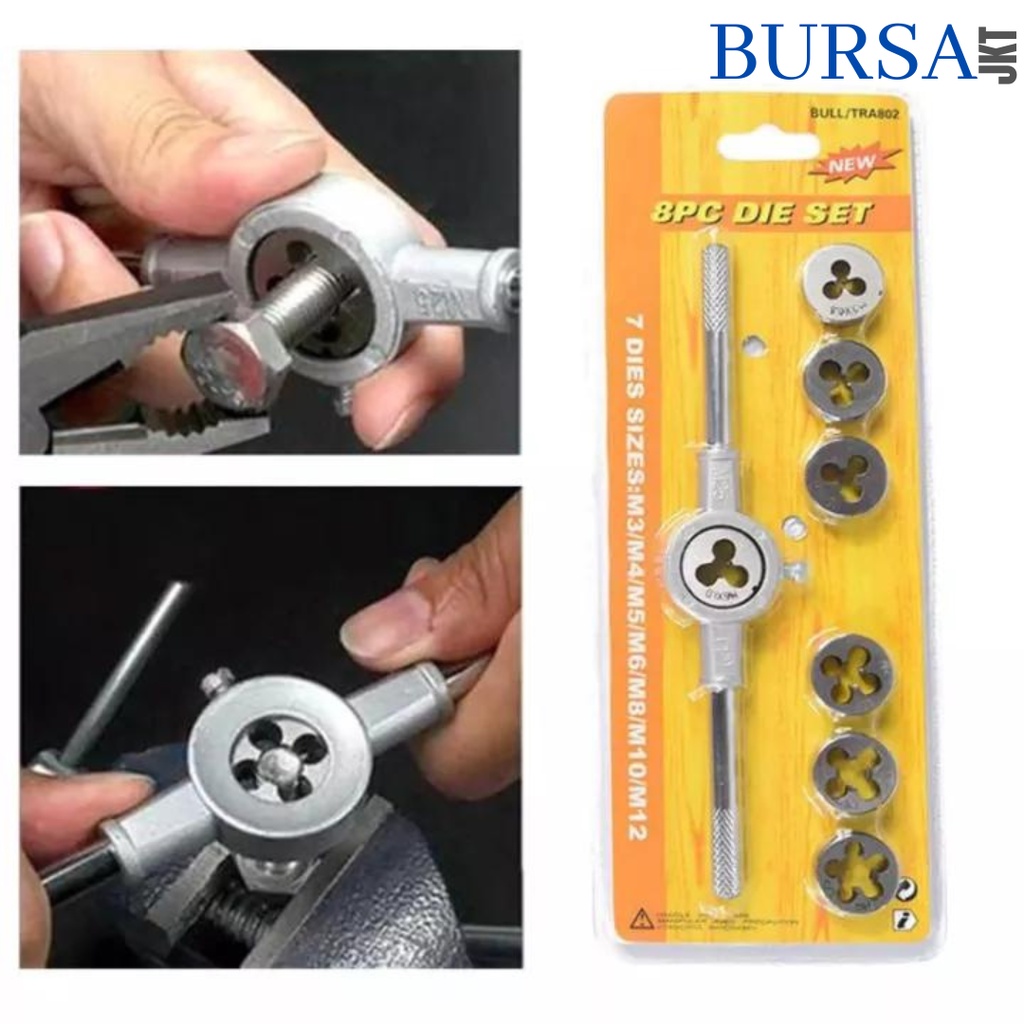 SET TAP DIE METRIX PEMBUAT DRAT HAND TAP M3 - M12 ADJUSTABLE SET 8IN1