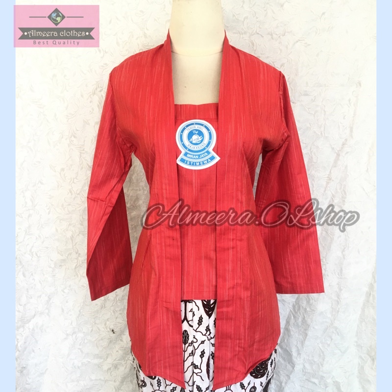 kebaya lurik motif hujan gerimis merah raja keong istimewa