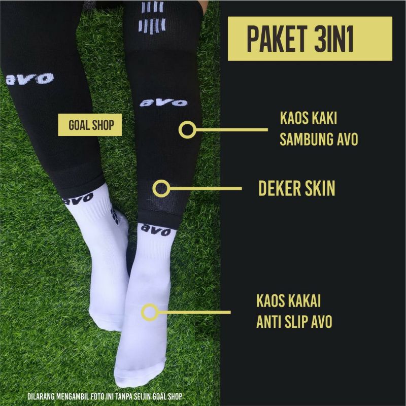 Kaos Kaki Avo Futsal Bola Anti Slip Panjang Pendek Sambung