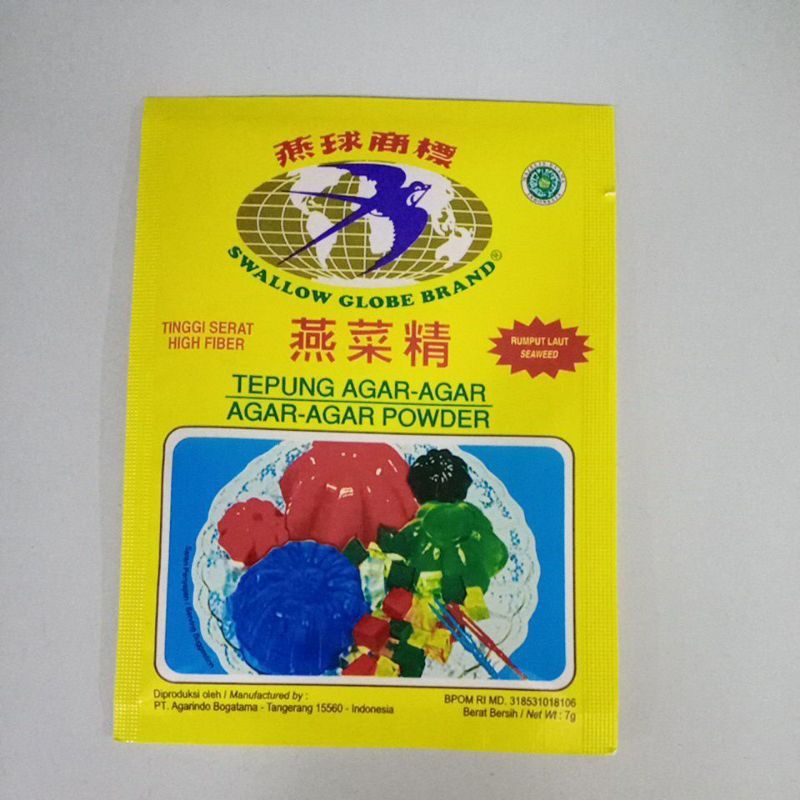 

Agar agar Swallow globe brand warna putih kemasan 7 gram