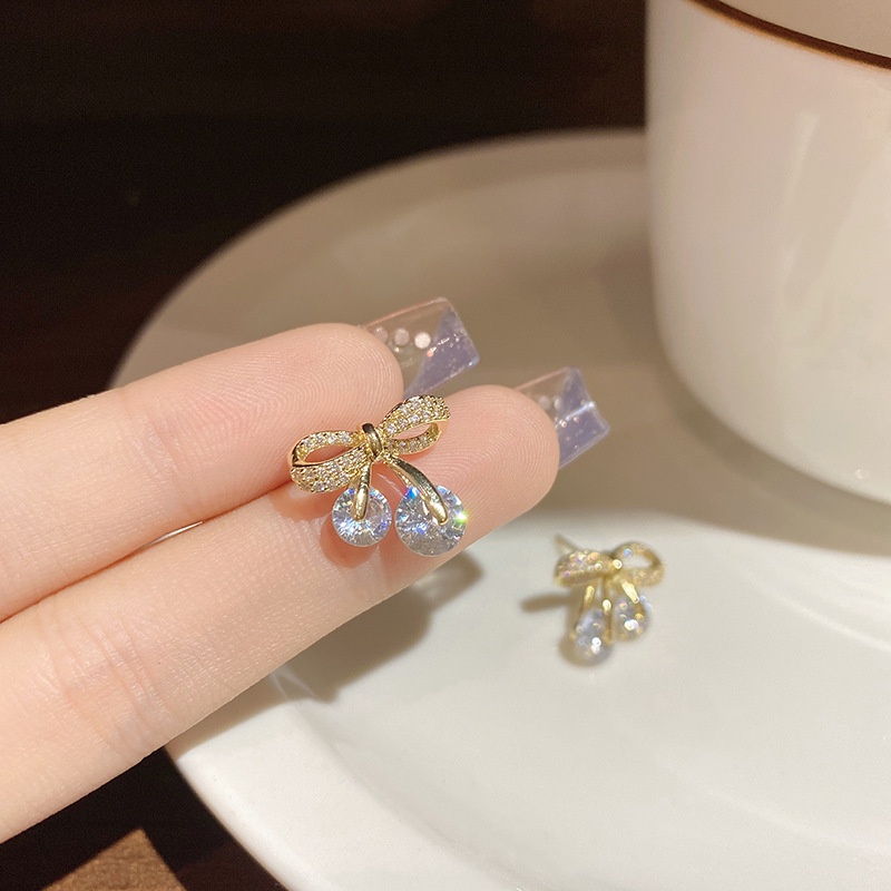 Anting Tusuk Gantung Temperament Desain Pita Hias Zircon Gaya Koreamewahvintage Untuk Wanita