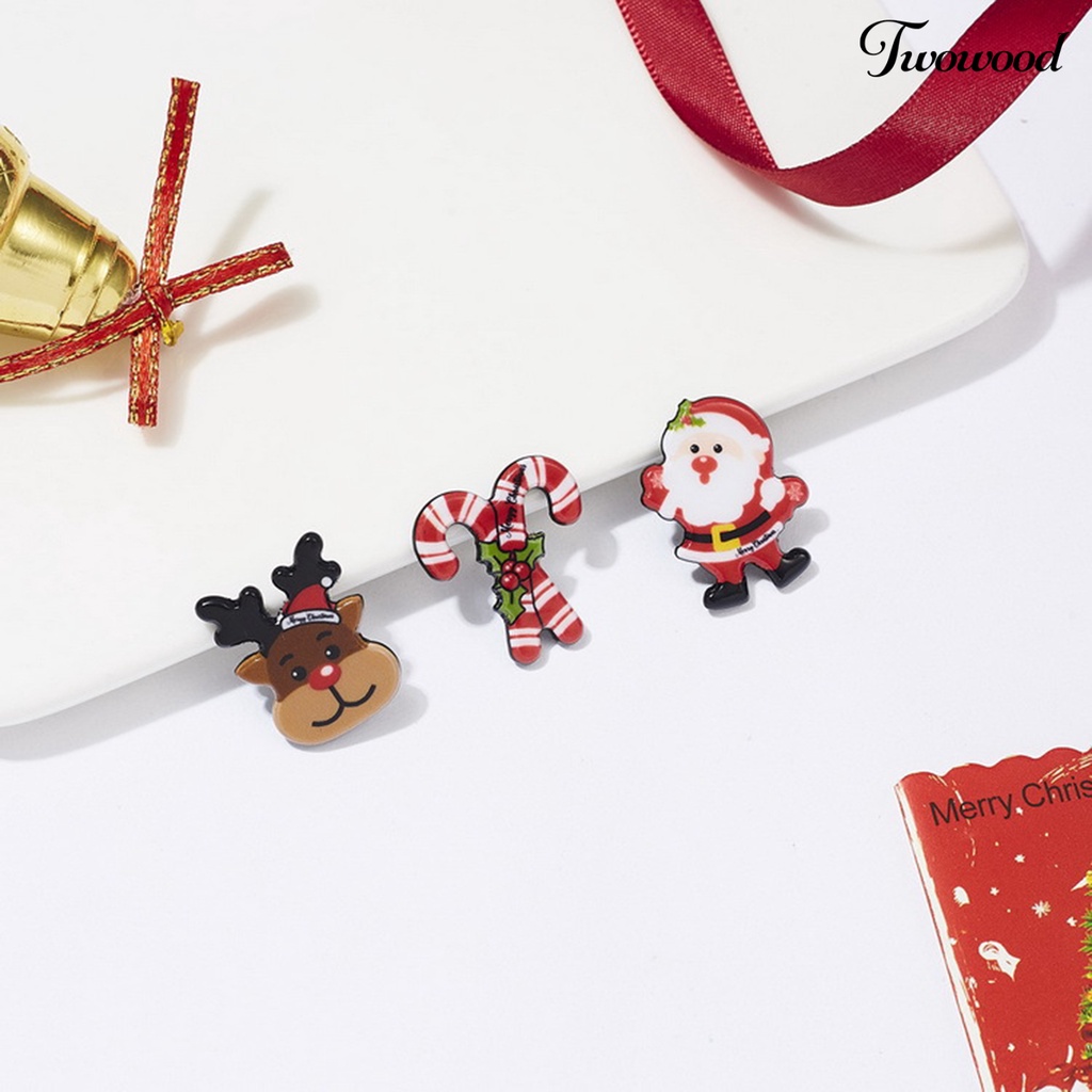 3pcs / Set Bros Pin Desain Kartun Santa Claus Rusa Snowman Natal Gaya Vintage Untuk Dekorasi