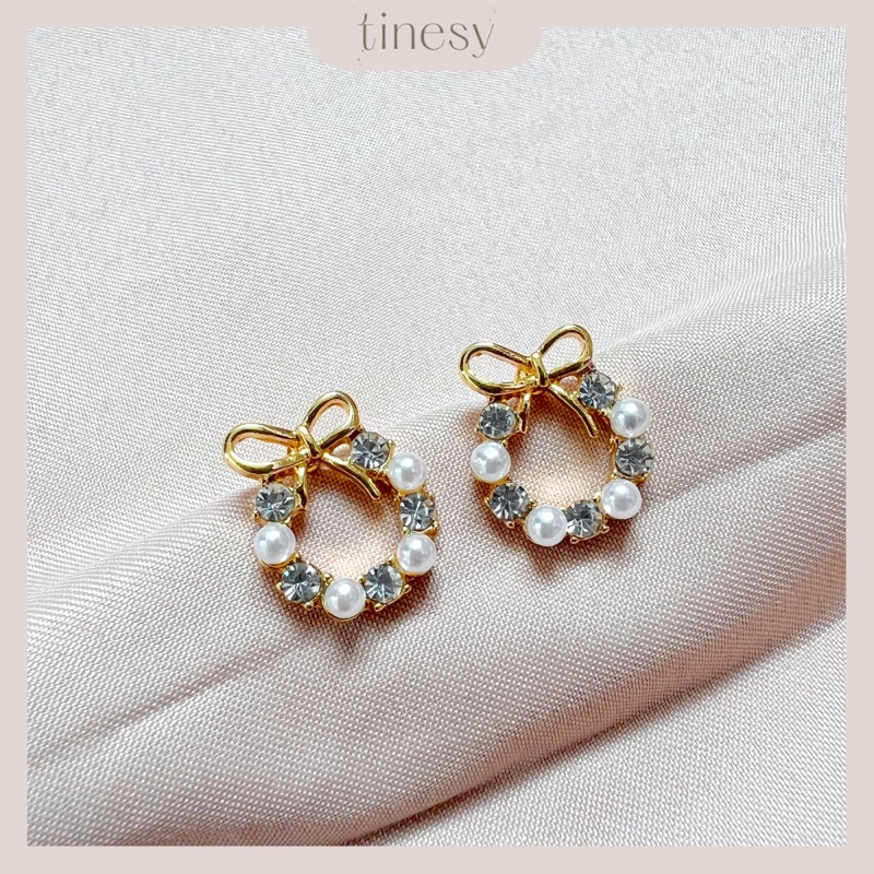 TINESY - Anting Bulat Pearl Mutiara / Anting Pita Emas Wanita Anting Mutiara Kecil Mini Anting Jarum