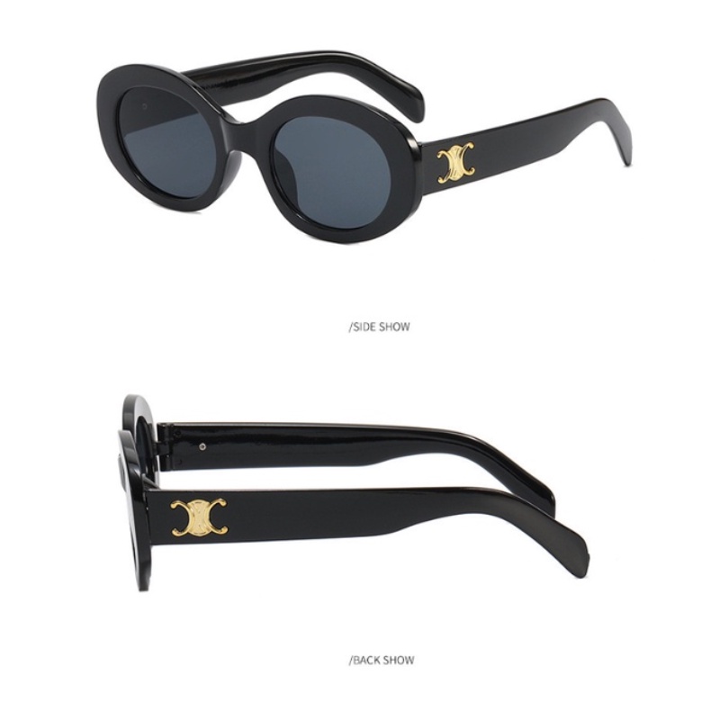 Papaozhu Chic Emas Triumphal Arch Oval Kacamata Hitam Untuk Wanita Perempuan Gaya Shades Fashion Liburan Kacamata UV400 Perlindungan Sunnies Eyeglasses