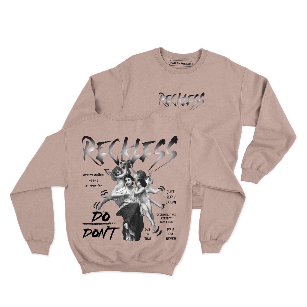Sweaterpolos Basic Sweater RECKLESS ( Sablon ) Unisex Pria &amp; Wanita