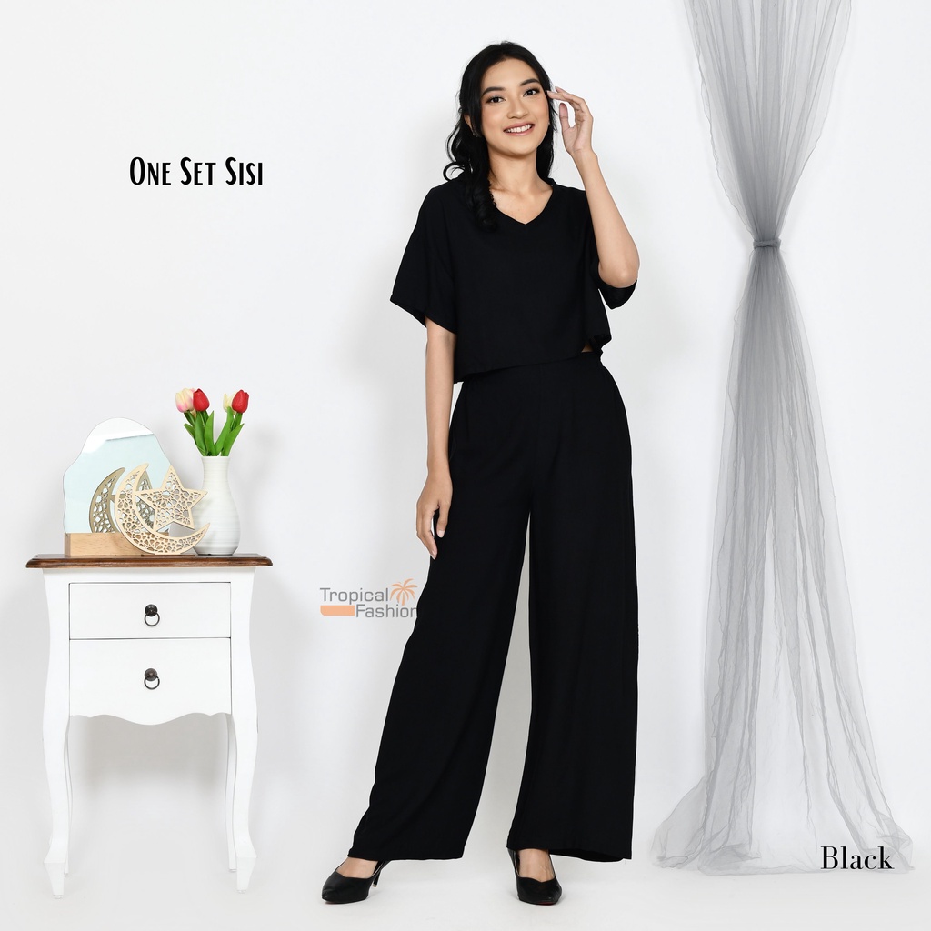 Setelan Panjang Wanita Crop Sisi Bahan Rayon Premium Termurah Kekinian