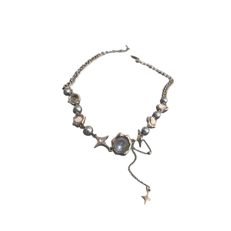 Suhao angin dingin bintang berujung empat kalung rumbai manik-manik desain niche Eropa dan Amerika hip-hop rantai tulang selangka yang manis dan keren kalung all-match