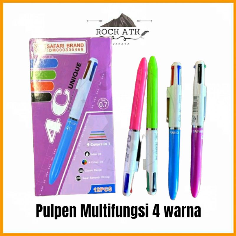 

Safari Pulpen A 4C Ballpoint Gel Pen 4 in 1 Warna - Bolpen Multifungsi Ballpoin Bolpoin Safari Brand (PCS)