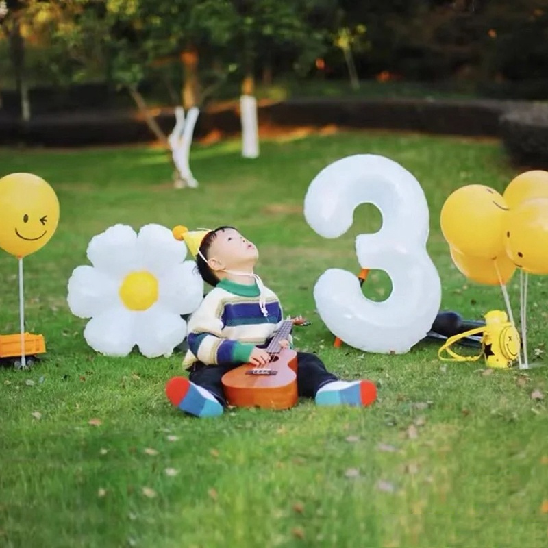 Balon Helium Bentuk Angka 0-9 Warna Putih Ukuran 16 Inci Untuk Dekorasi Pesta Ulang Tahun Anak