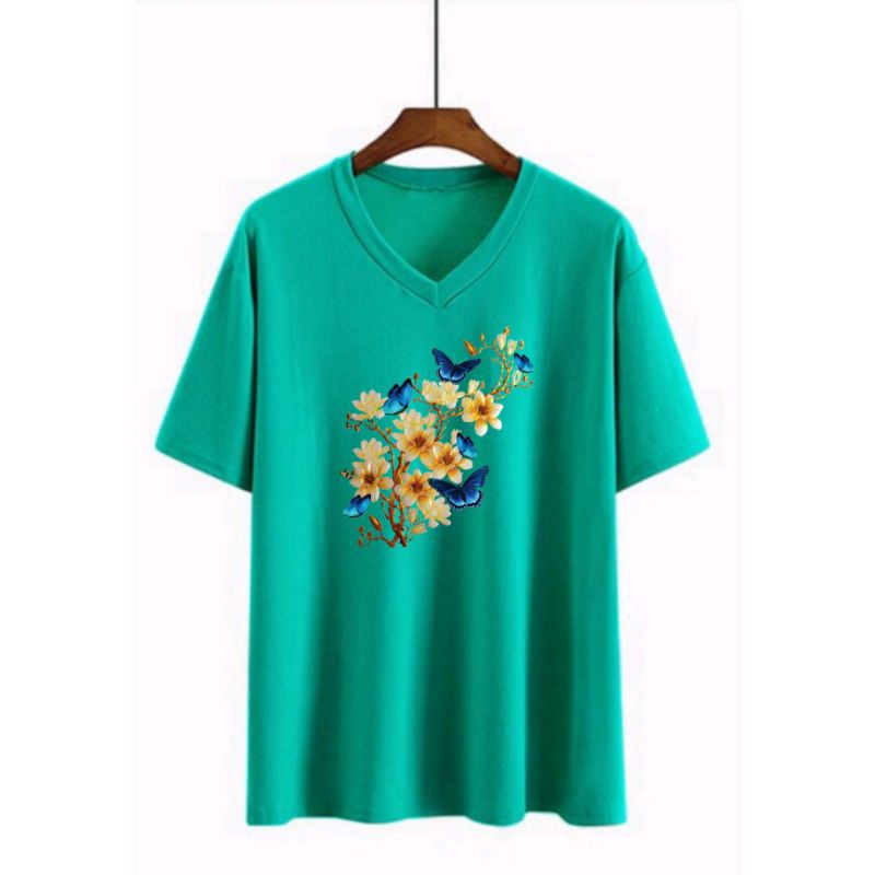 Vneck /Atasan wanita BUNGA big size kaos JUMBO (2)