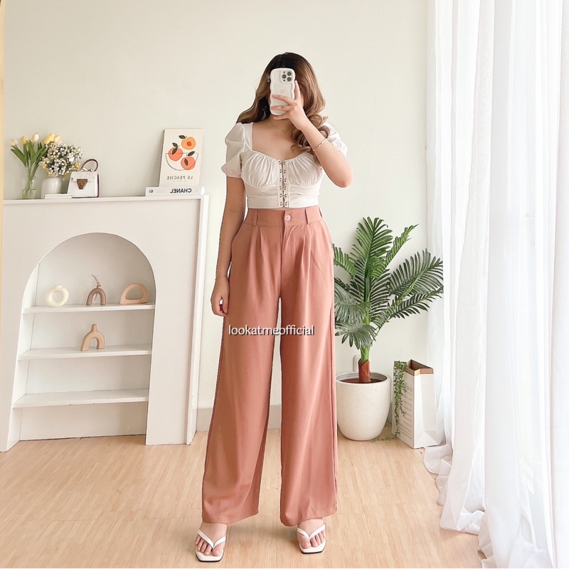 lookatmeofficial - Bora Pants - Celana Kulot Highwaist Polyester - Loose Trousers Pants