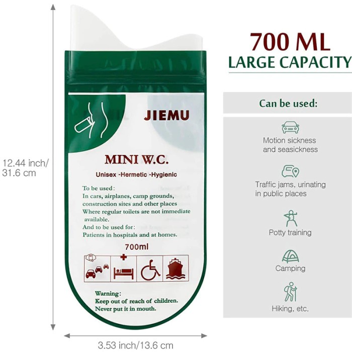 jiemu Mini WC Toilet Kantung pipis pispot Travel urinal bag Portable