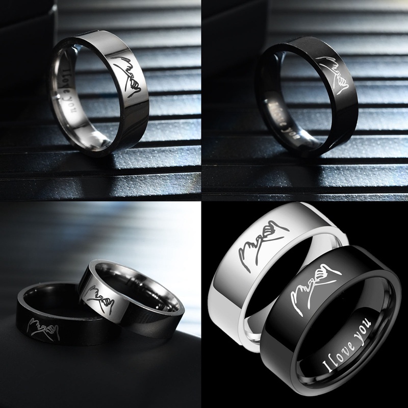 Fancyqube Cincin Pasangan Bahan Stainless Steel Desain Tangan I Love Yoy Untuk Hadiah Valentine