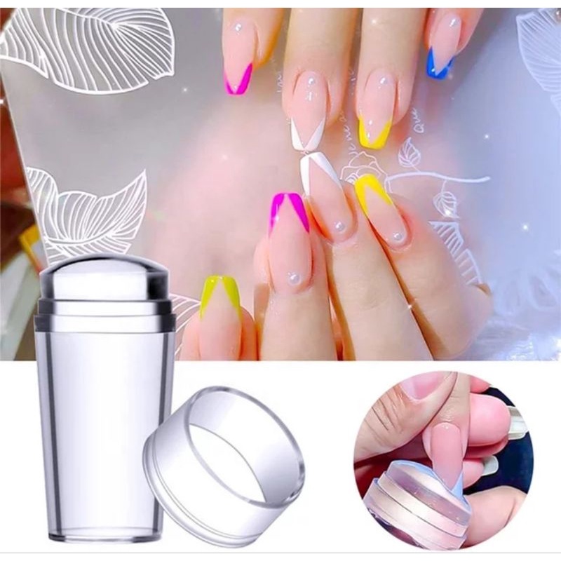 Nail Art Stamper Silicon Seal Transparan Crystal Scraper Kuku Set Transfer Gambar Kuku