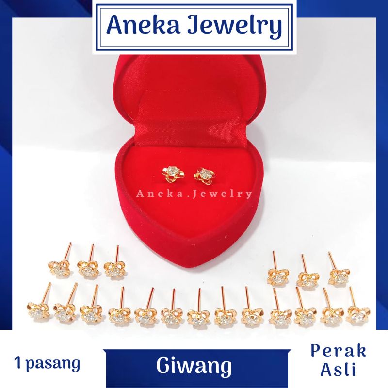 Giwang Bunga Mata 1, Perak 925, Sepuh Emas Rosegold