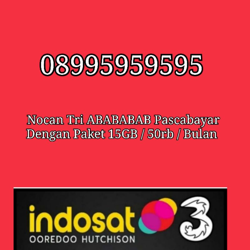 Nomor Cantik Nocan 11 Digit ABABABAB Kartu Perdana Tri Three 4G LTE Kuota 15 GB Pascabayar 50rb / Bu