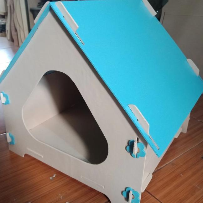 Kandang rumah Kucing Kayu Unik Bongkar pasang 3D Puzzle 40 cm - atap rata