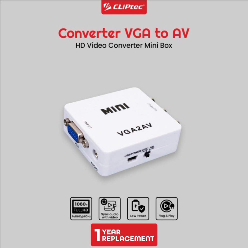 Converter CLIPtec Mini Box CL-CV VR VGA TO AV FHD 1080P