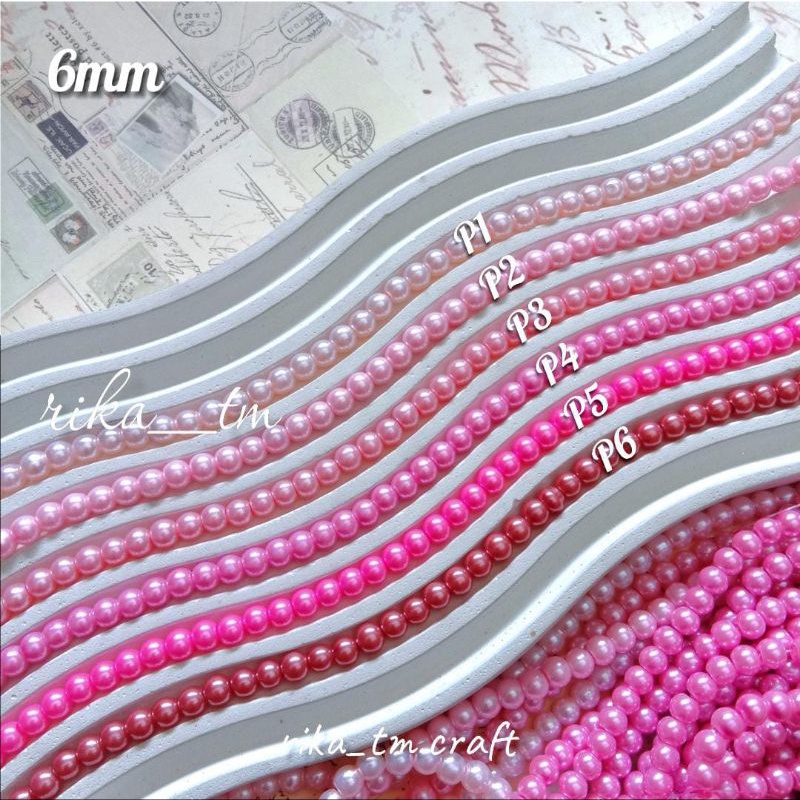 Mutiara Sintetis 6mm - Mutsin Berat Kilap 6mm Seri Pink Ungu Merah Oren