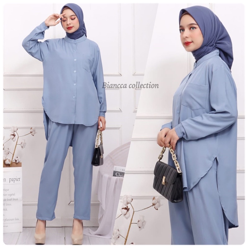 LUNA SETCEL ONESET KEMEJA BASIC SETELAN BASIC SETCEL POLOS MUSLIM SETCEL KERAH SHANGHAI