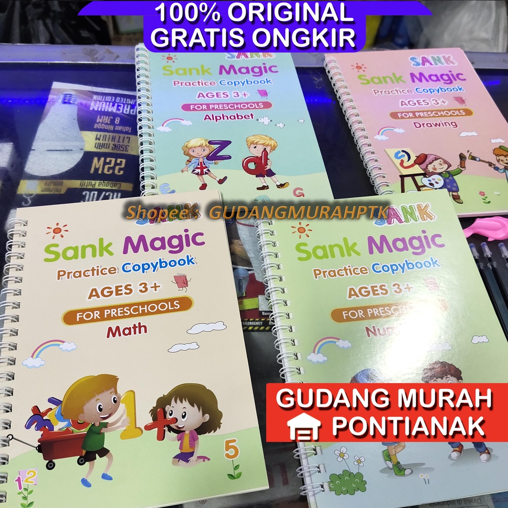 Sank Magic book 3D Buku Edukasi Anak Belajar Menulis Untuk TK Angka &amp; Huruf / buku magic Belajar Tulis Belajar Gambar / sank book buku magic