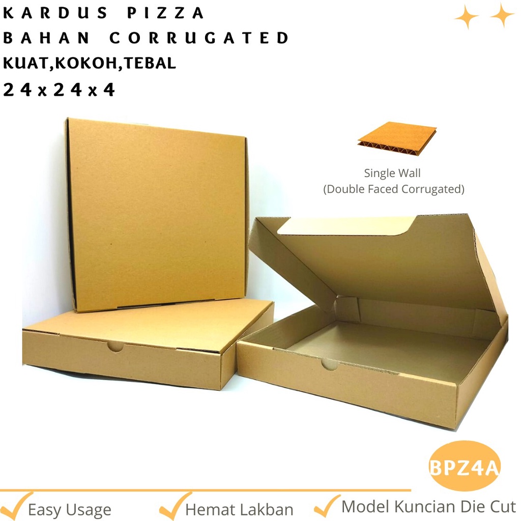 Kardus Pizza 24X24X4 Die Cut E-flute (BPZ4A-Corrugated)