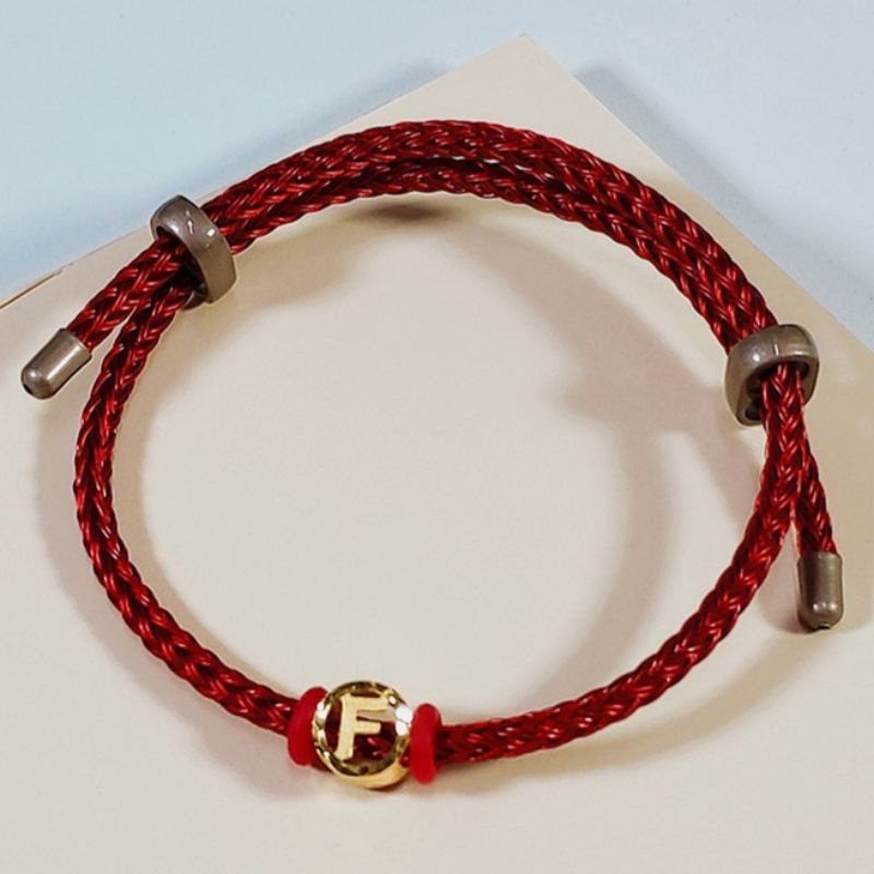 Gelang Tali Liontin Huruf F Bulat Koleksi Josean Elegant Emas Asli