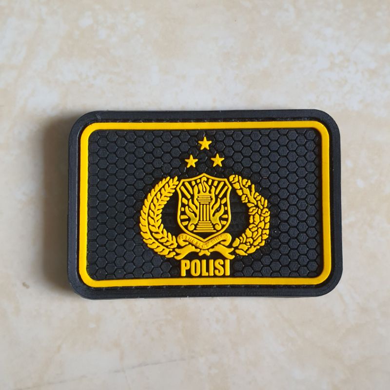 patch rubber logo tibrata polisi kotak kuning / polri / police / tempelan emblem karet velcro