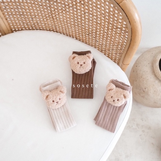 Little Sosete Teddy Bear Knee Socks - Kaos Kaki Bayi Teddy Lucu Newborn Socks Kaus Baby  Photoshoot