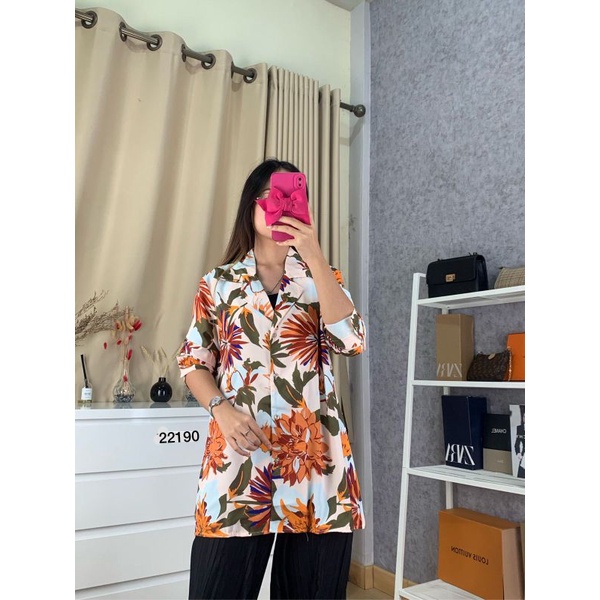 OUTER BLAZER SLIKY ZARA FULL PRINT LEAF RANDOM PREMIUM WANITA ATASAN